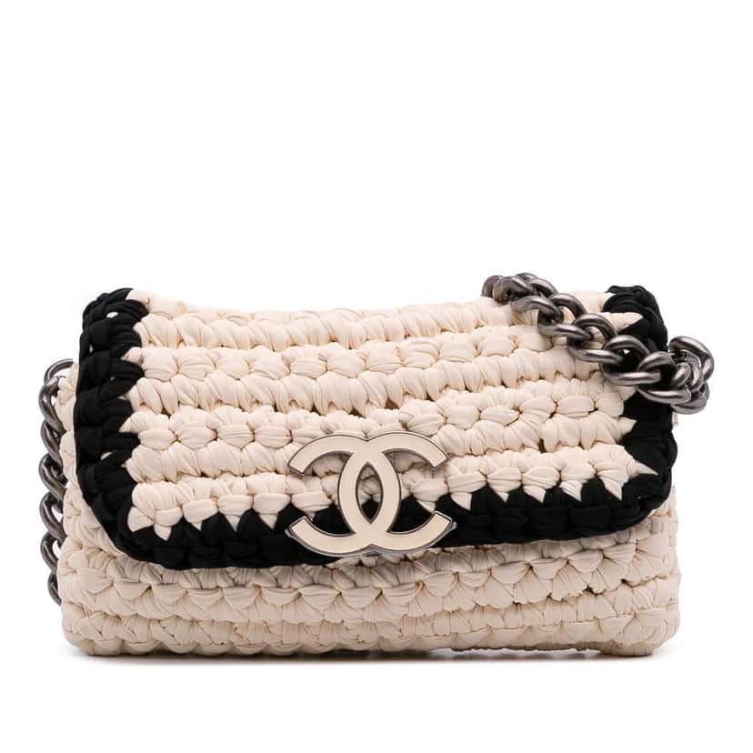 Chanel Neoprene Fancy Crochet Flap White Polyester Very good condition - Front View