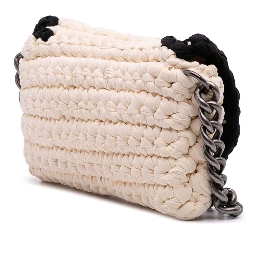 Chanel Neoprene Fancy Crochet Flap White Polyester Very good condition - Back View