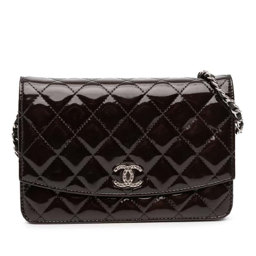 Chanel Quilted Patent Brilliant Wallet On Chain Black Leather Good condition - Front View