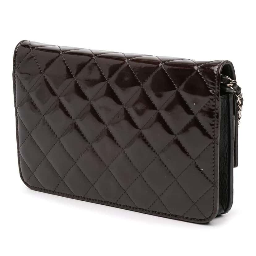 Chanel Quilted Patent Brilliant Wallet On Chain Black Leather Good condition - Back View