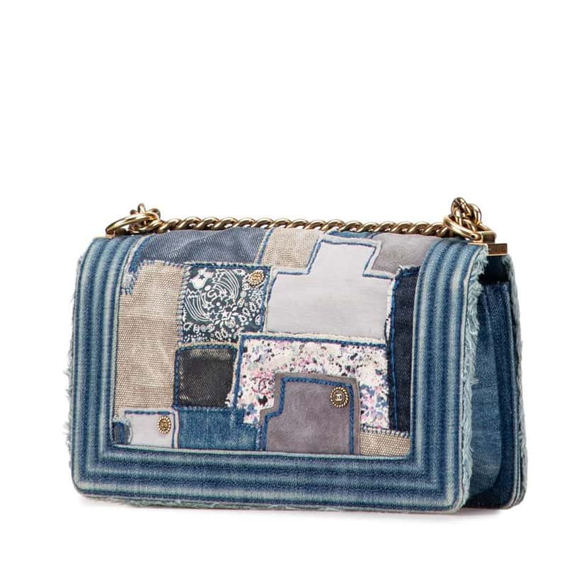 Chanel Old Medium Denim Patchwork Boy Bag Blue Denim Good condition - Back View