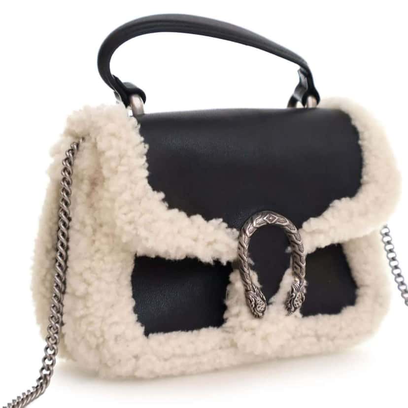 Gucci Mini Leather and Shearling Dionysus Top Handle Bag Black Leather Good condition - Back View