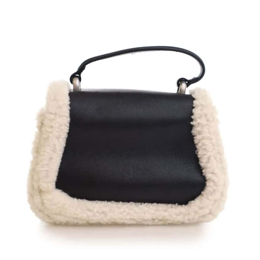 Gucci Mini Leather and Shearling Dionysus Top Handle Bag Black Leather Good condition - Model View