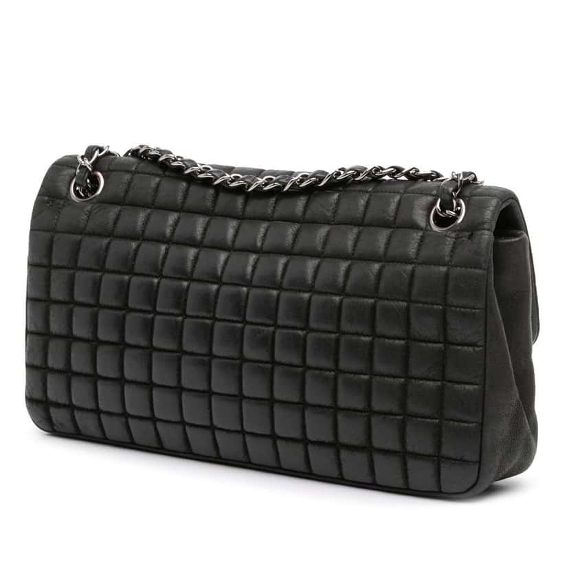 Chanel Chocolate Bar Iridescent Calfskin Bubble Flap Black Leather Good condition - Back View