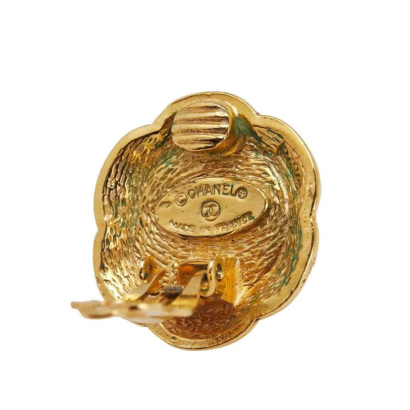 Chanel Gold Plated Faux Pearl Flower Clip On Earrings Gold Metal Good condition - Inside View