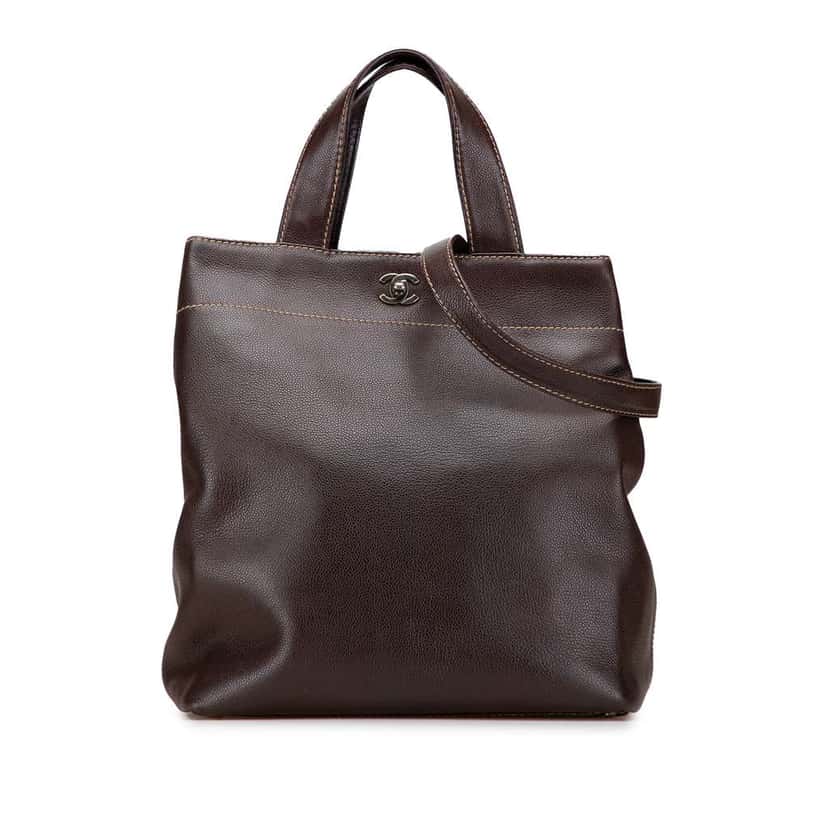Chanel CC Caviar Turnlock Tote Brown Leather Good condition - Front View