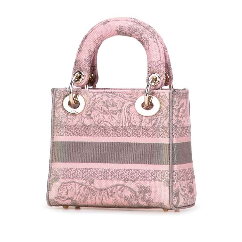 Dior Mini Embroidered Canvas Toile De Jouy Lady D Lite Pink Canvas Good condition - Back View