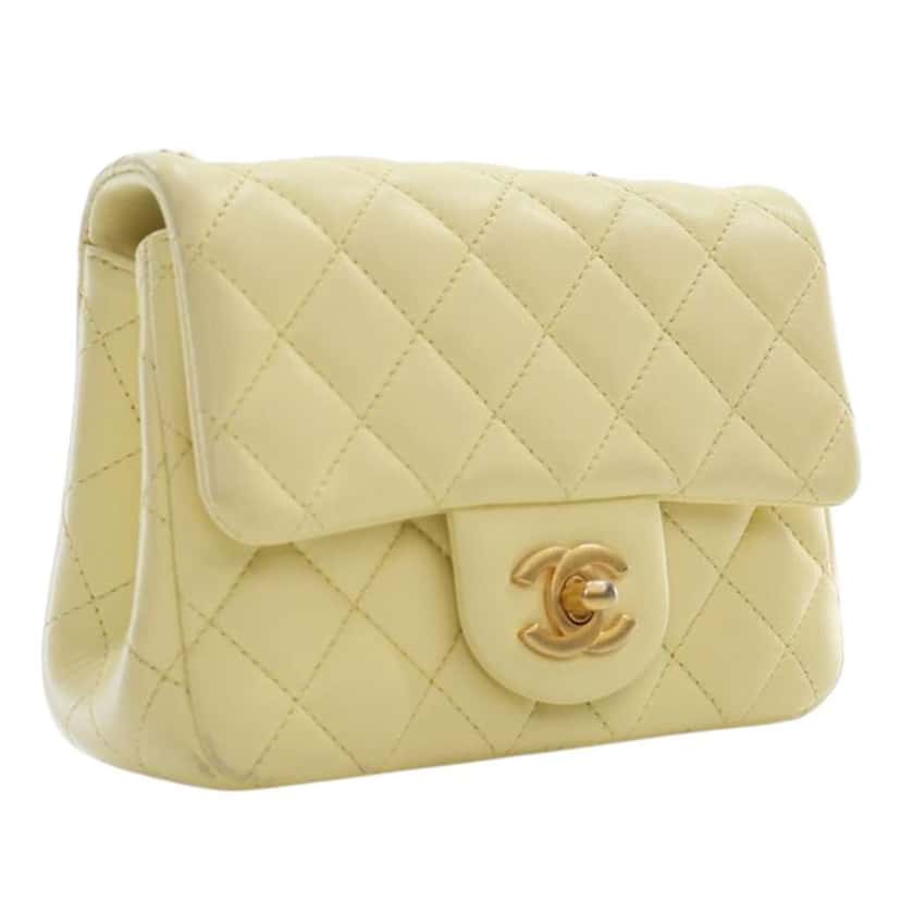 Chanel Mini Square Lambskin Sweet Camellia Flap Yellow Leather Good condition - Back View