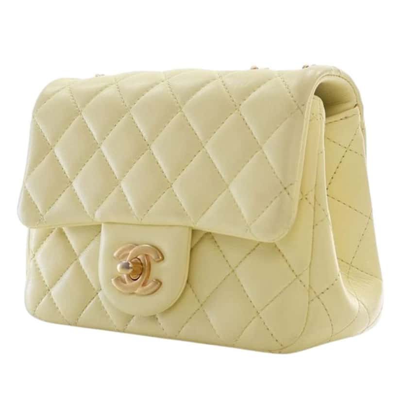 Chanel Mini Square Lambskin Sweet Camellia Flap Yellow Leather Good condition - Inside View