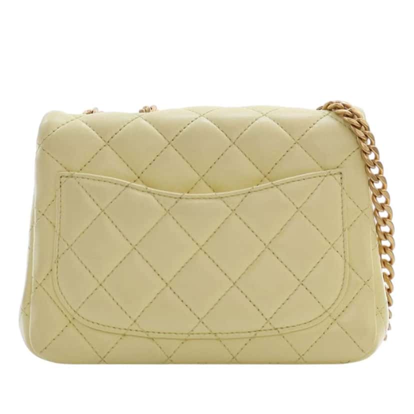 Chanel Mini Square Lambskin Sweet Camellia Flap Yellow Leather Good condition - Model View
