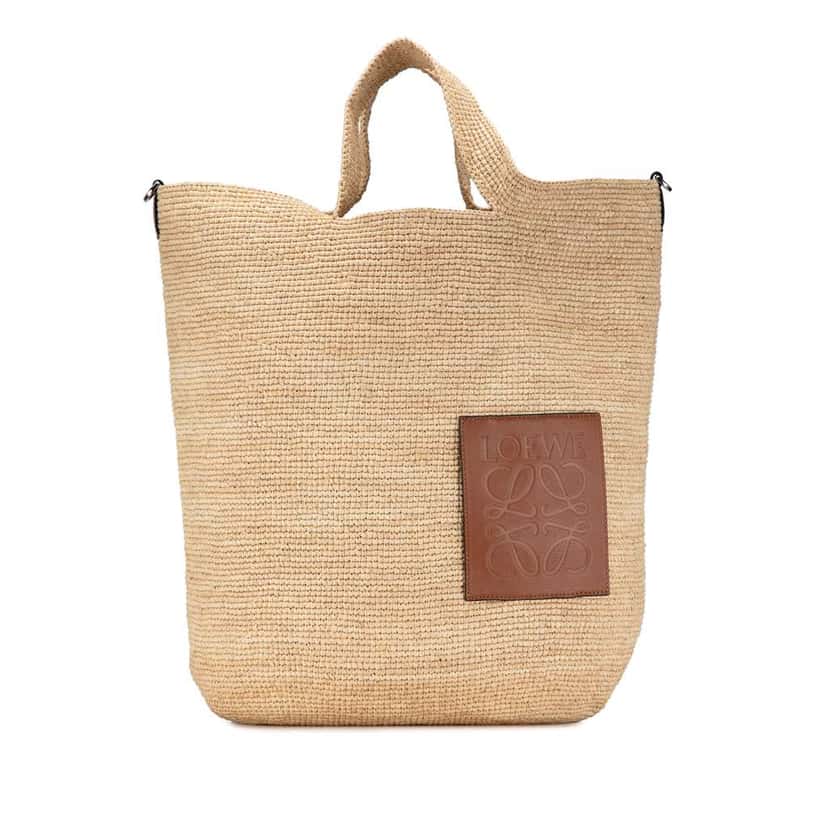 Loewe Large Raffia Slit Satchel Brown Good condition - Front View