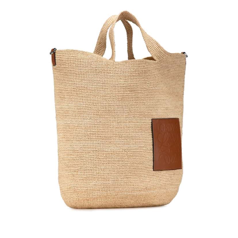Loewe Large Raffia Slit Satchel Brown Good condition - Back View