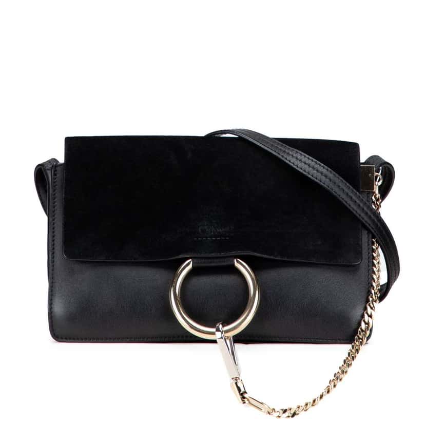 Chloé Small Suede and Calfskin Faye Crossbody Black Leather Good condition - Front View