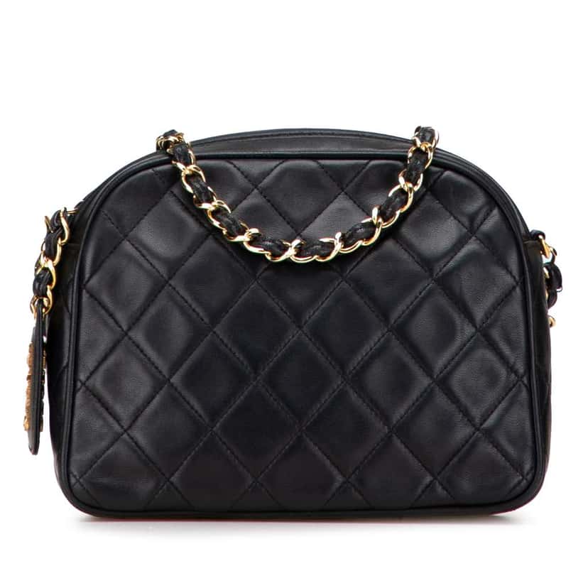 Chanel Quilted Lambskin Camera Bag Black Leather Good condition - Front View