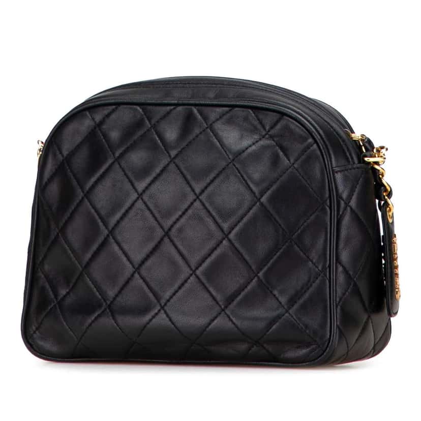 Chanel Quilted Lambskin Camera Bag Black Leather Good condition - Back View