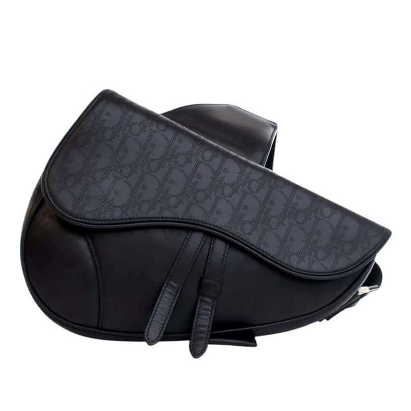 Dior Oblique Perforated Calfskin Galaxy Saddle Bag Black Leather Good condition - Front View