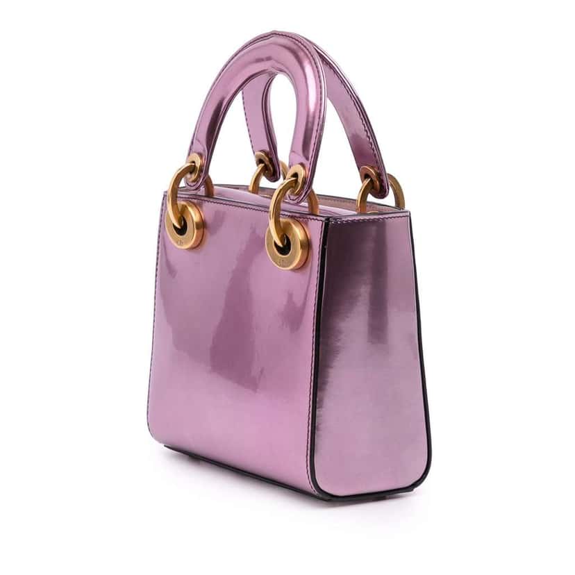 Dior Mini Metallic Glazed Calfskin Lady Dior Pink Leather Good condition - Back View