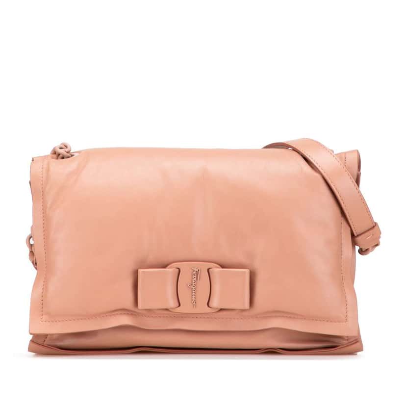 Salvatore Ferragamo Small Padded Leather Viva Bow Shoulder Bag Pink Leather Good condition - Front View