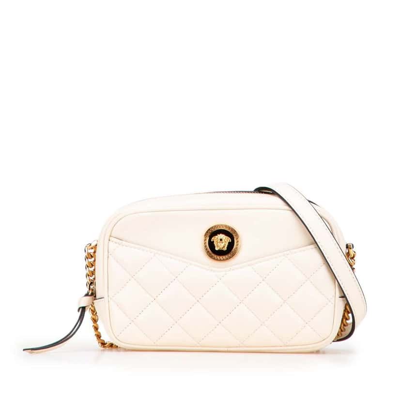 Versace Small Quilted Lambskin Medusa Camera Bag White Leather Good condition - Front View