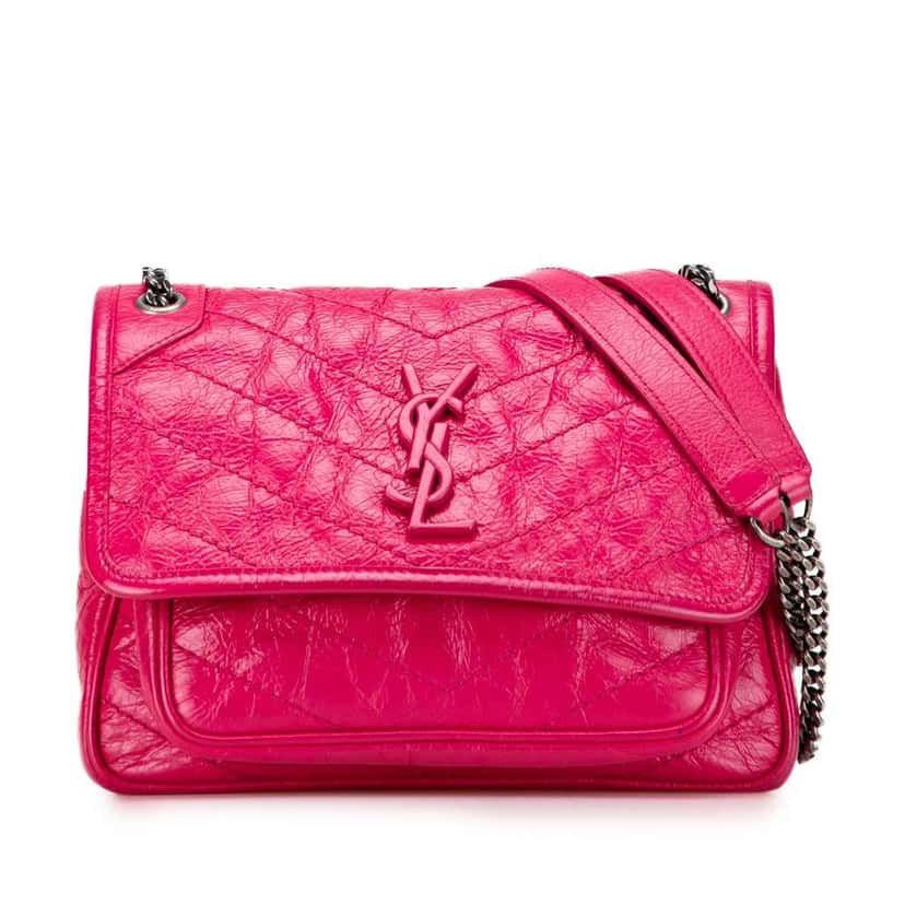 Saint Laurent Baby Crinkled Calfskin Monogram Niki Bag Pink Leather Good condition - Front View