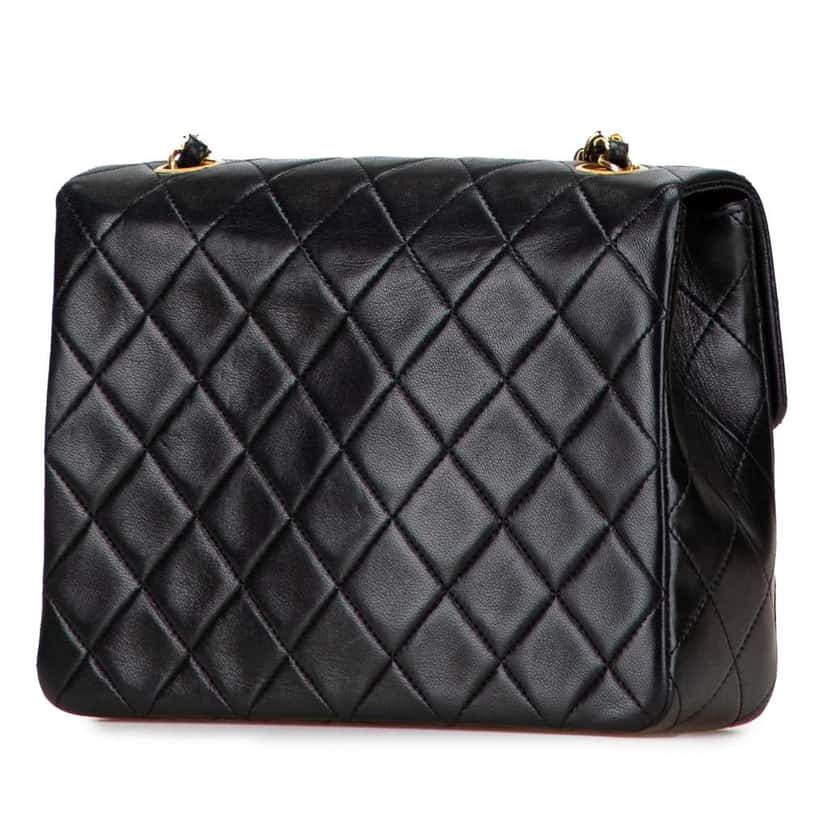Chanel Small Square Quilted Lambskin Flap Black Leather Very good condition - Back View