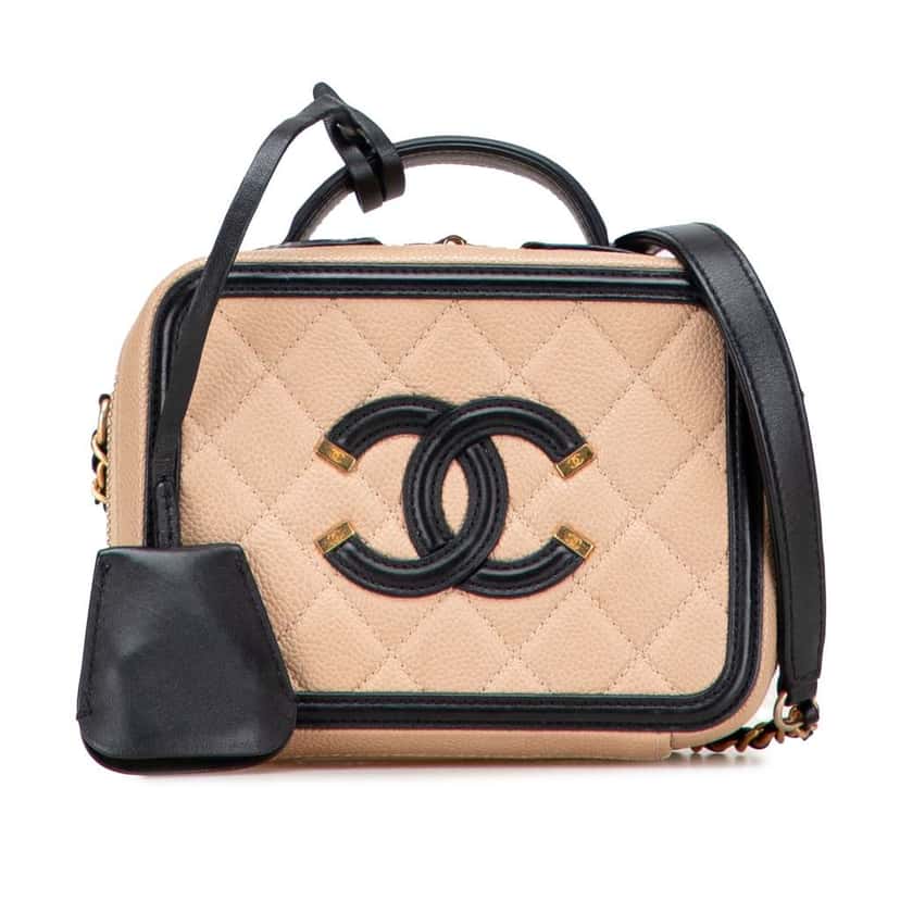 Chanel Small Caviar CC Filigree Vanity Case Brown Leather Good condition - Front View