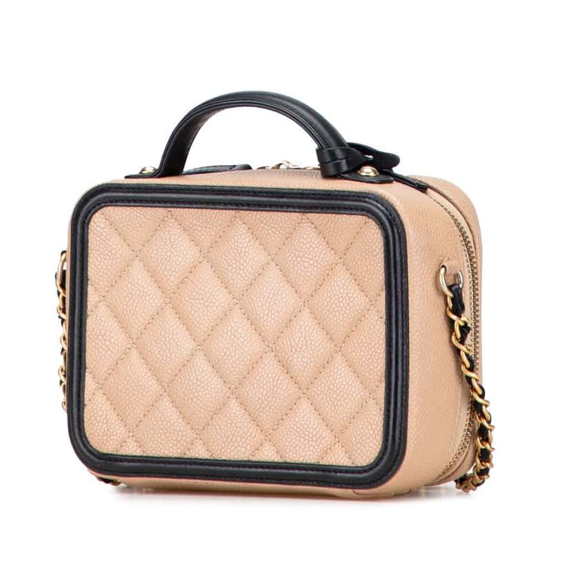 Chanel Small Caviar CC Filigree Vanity Case Brown Leather Good condition - Back View