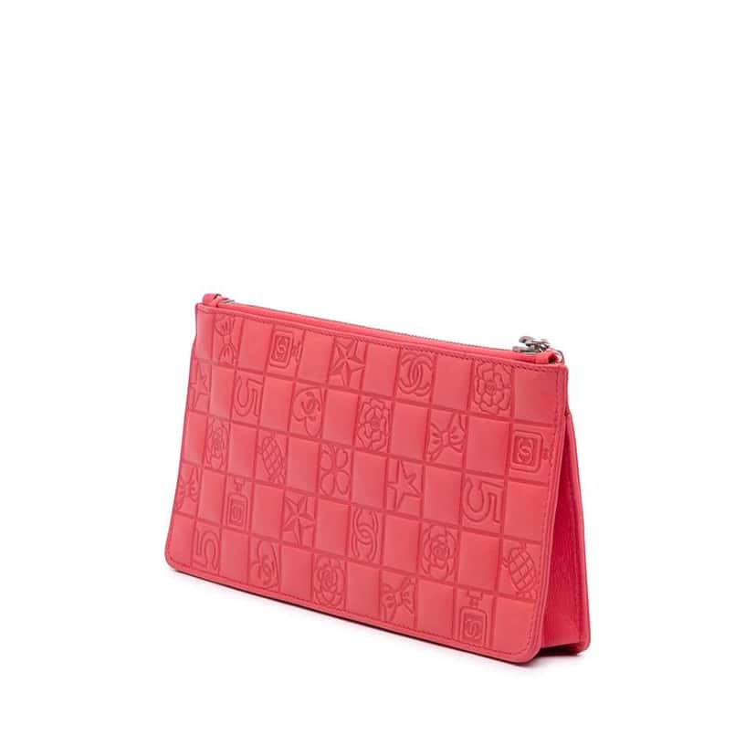 Chanel Lambskin Precious Symbols Pochette Pink Leather Good condition - Back View
