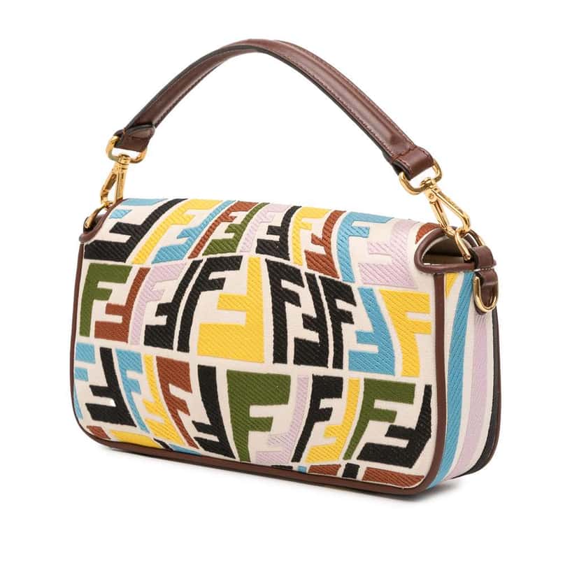 Fendi Sarah Coleman Zucca Embroidered Canvas Fish Eye Vertigo Baguette Satchel Brown Canvas Good condition - Back View