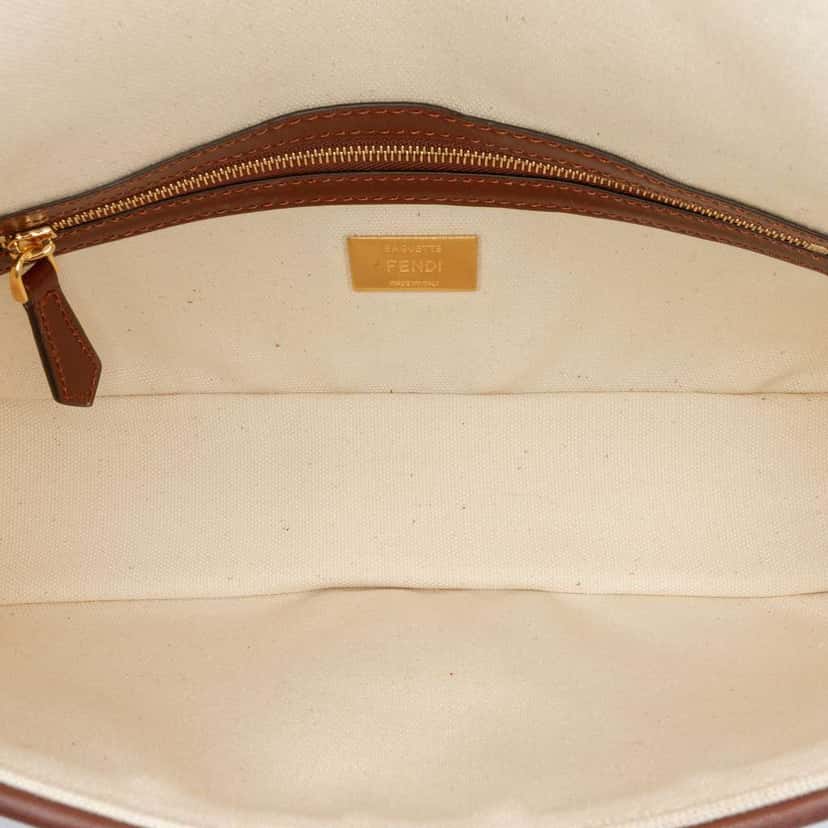 Fendi Sarah Coleman Zucca Embroidered Canvas Fish Eye Vertigo Baguette Satchel Brown Canvas Good condition - Model View