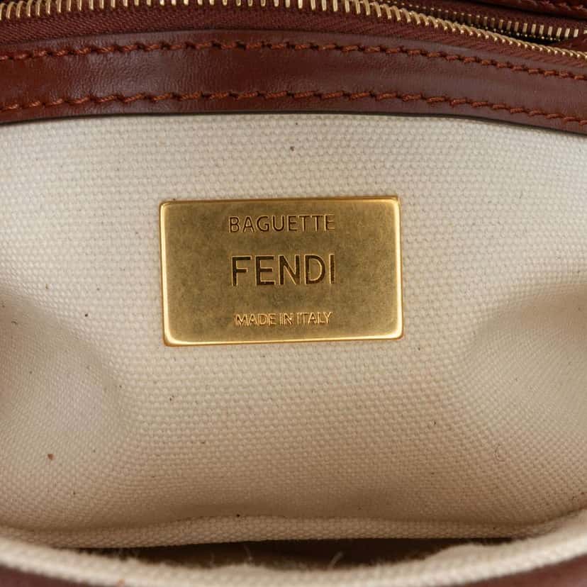 Fendi Sarah Coleman Zucca Embroidered Canvas Fish Eye Vertigo Baguette Satchel Brown Canvas Good condition - Box View