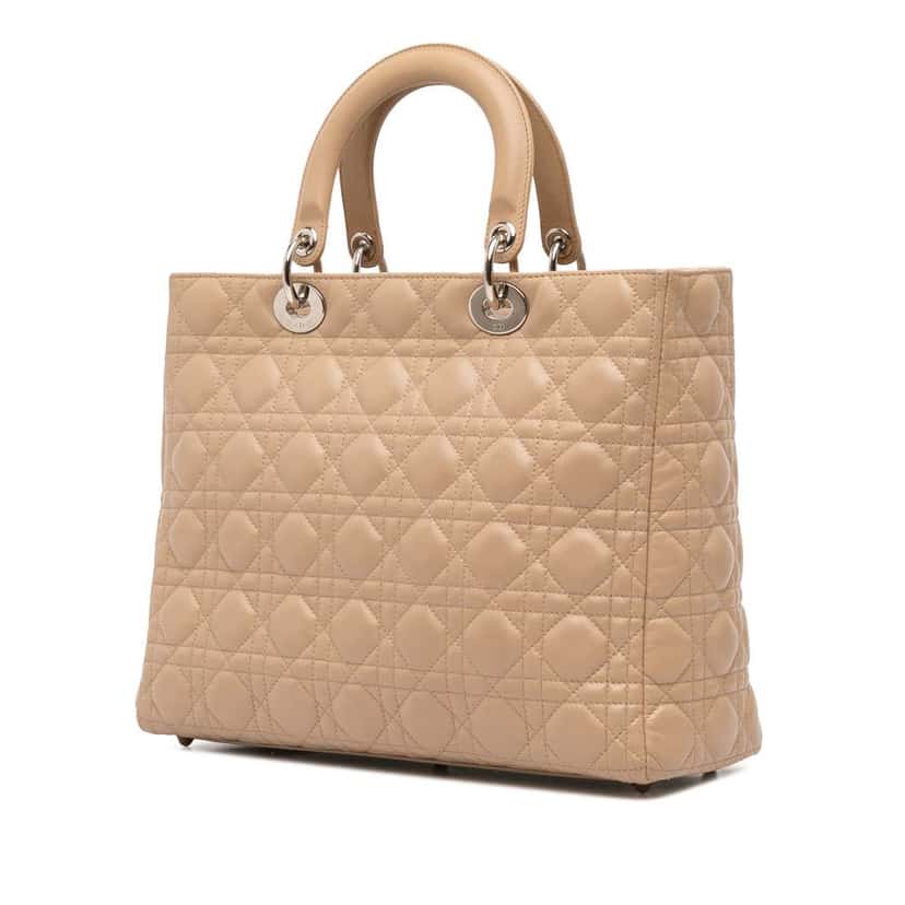 Dior Large Lambskin Cannage Lady Dior Brown Leather Good condition - Back View