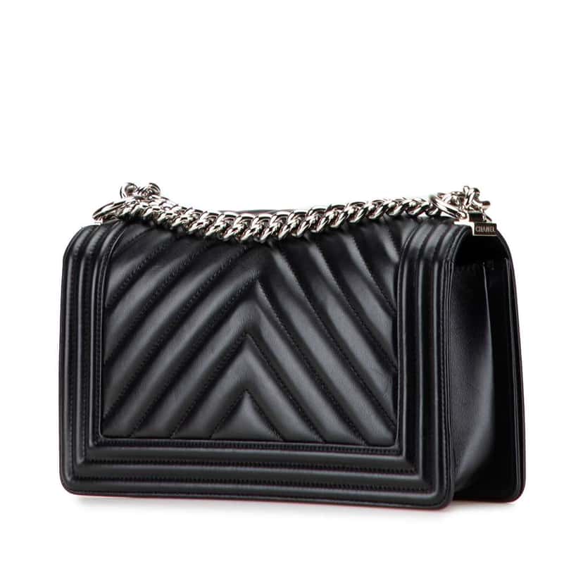 Chanel Old Medium Chevron Lambskin Boy Flap Black Leather Good condition - Back View