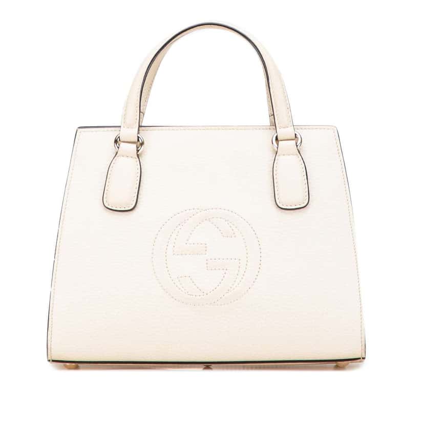 Gucci Medium Dollar Calf Soho Top Handle Convertible Tote White Leather Very good condition - Front View