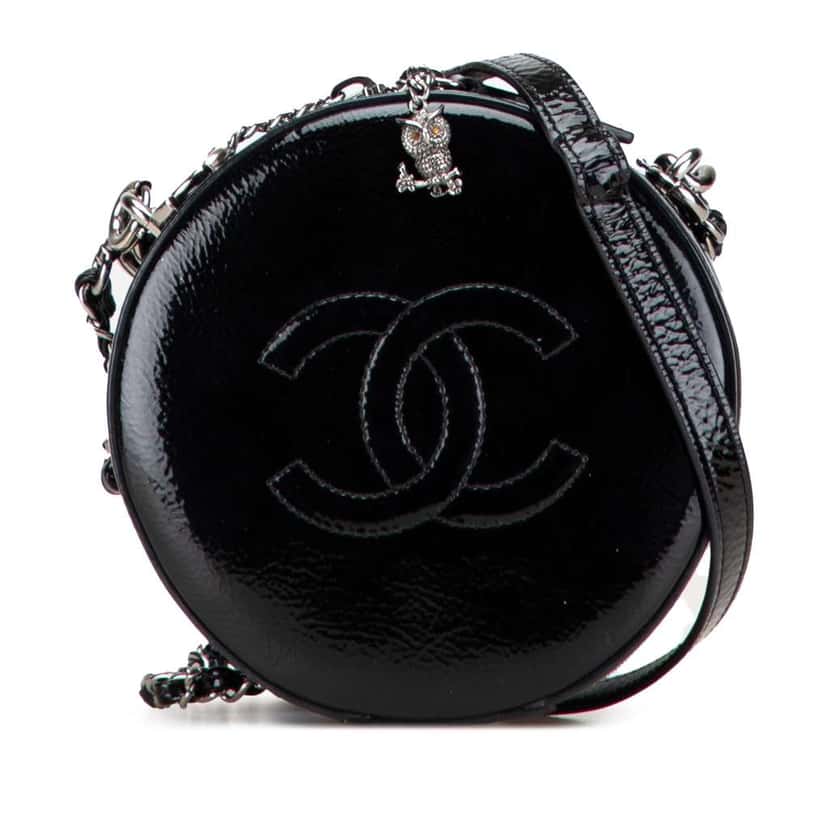 Chanel Patent Round As Earth Bag Black Leather Good condition - Front View