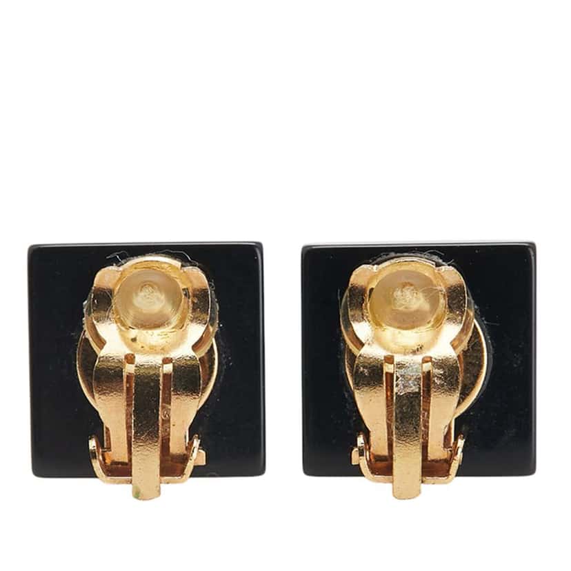 Chanel Square Acrylic and Faux Pearls Clip On Earrings Black Good condition - Back View