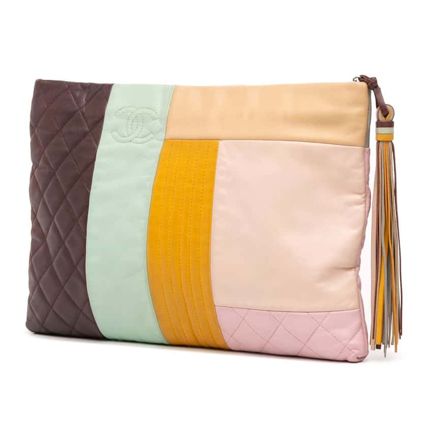 Chanel Large Lambskin Colorblock Patchwork O Case Brown Leather Good condition - Back View