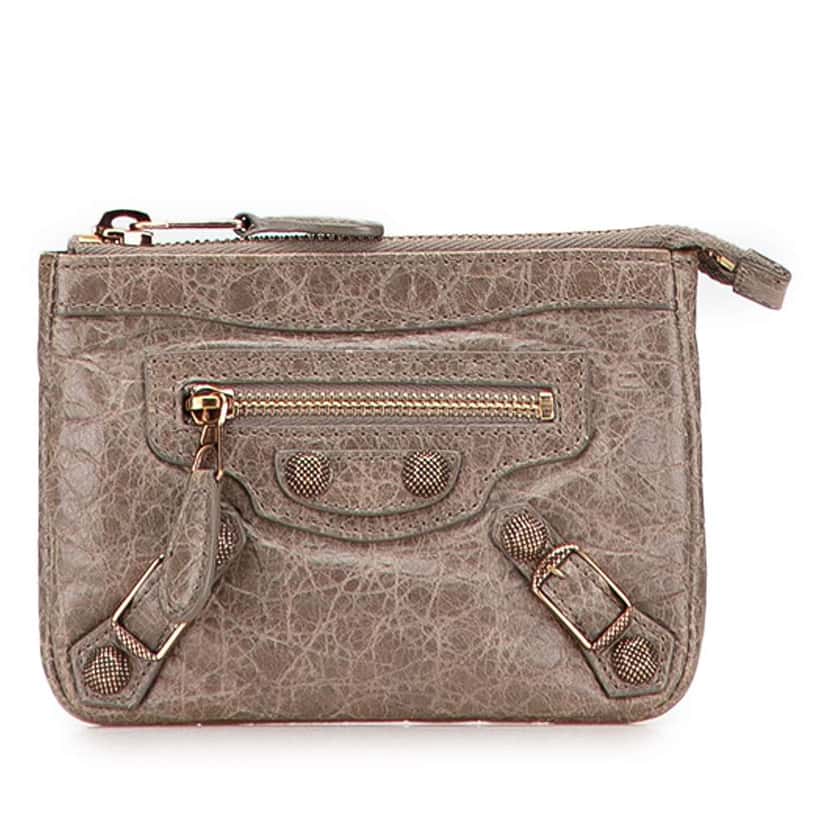 Balenciaga Lambskin Motocross Giant 12 Porte Monnaie Zip Coin Purse Brown Leather Good condition - Front View