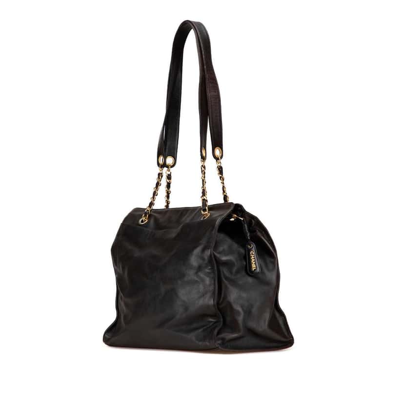 Chanel CC Lambskin Chain Tote Brown Leather Good condition - Back View