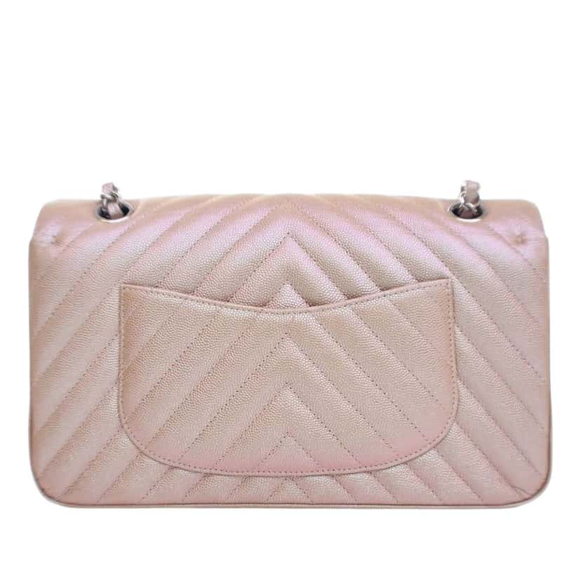 Chanel Medium Classic Chevron Iridescent Caviar Double Flap Pink Leather Good condition - Inside View