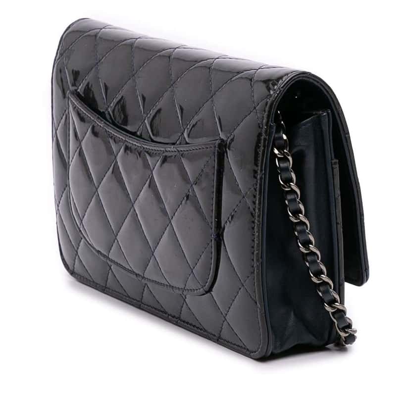 Chanel CC Quilted Patent Wallet On Chain Black Leather Good condition - Back View