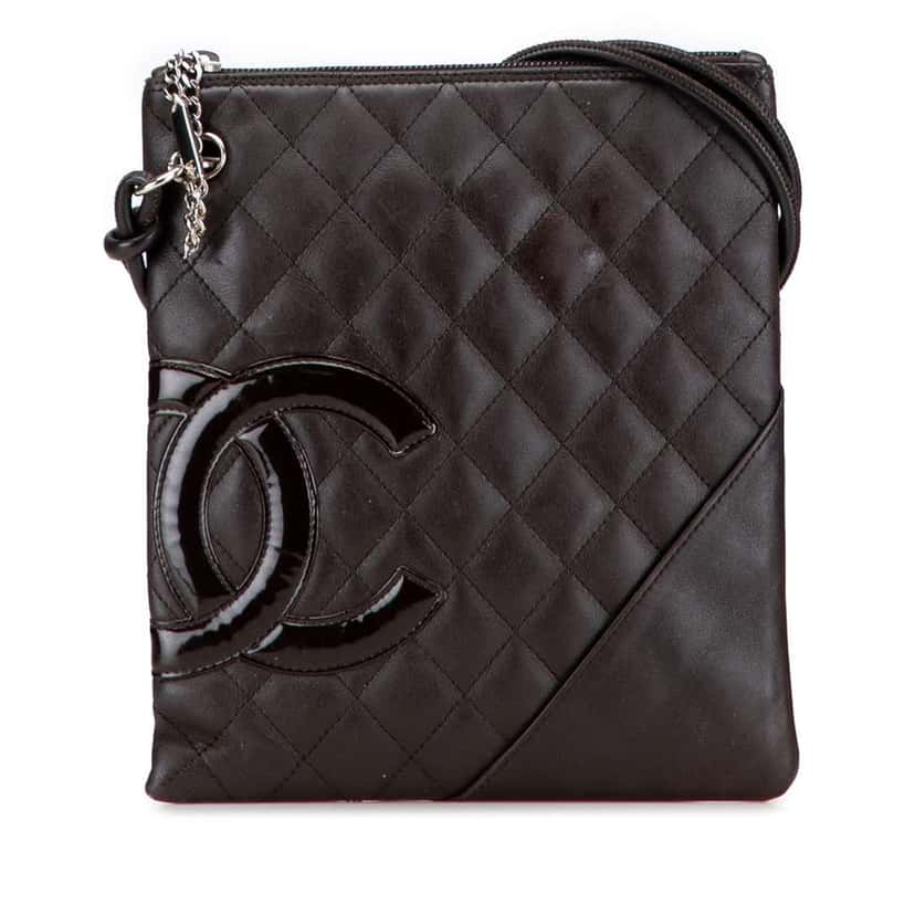 Chanel Quilted Lambskin Cambon Ligne Flat Crossbody Black Leather Good condition - Front View
