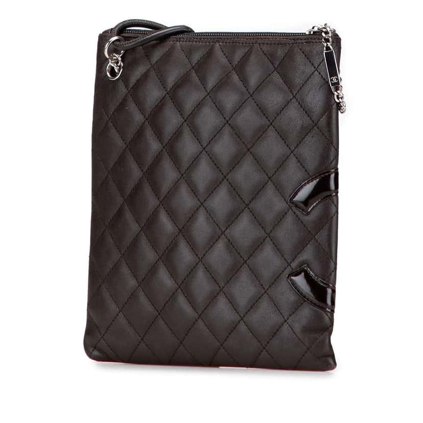 Chanel Quilted Lambskin Cambon Ligne Flat Crossbody Black Leather Good condition - Back View
