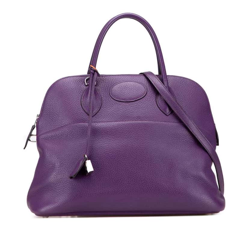 Hermès Clemence Bolide 35 Purple Leather Good condition - Front View