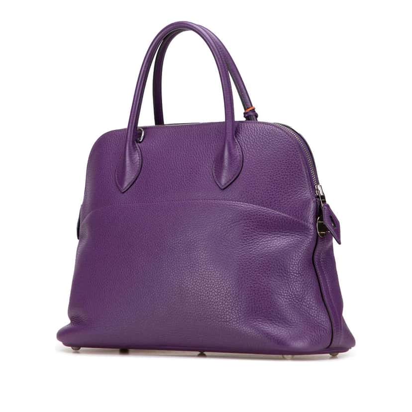 Hermès Clemence Bolide 35 Purple Leather Good condition - Back View