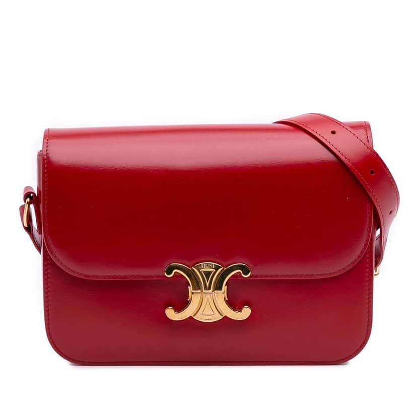 Celine Classique Shiny Calfskin Triomphe Crossbody Red Leather Good condition - Front View