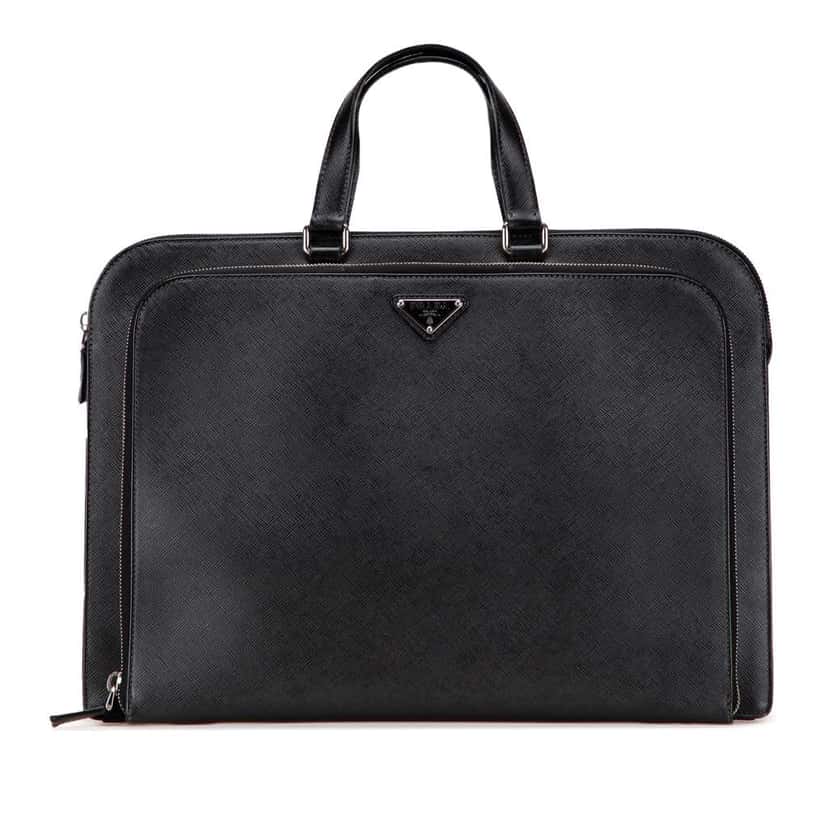 Prada Saffiano Travel Briefcase Black Leather Good condition - Front View