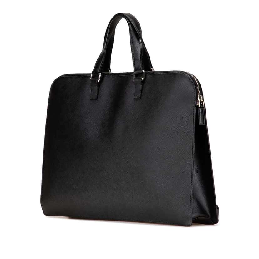 Prada Saffiano Travel Briefcase Black Leather Good condition - Back View