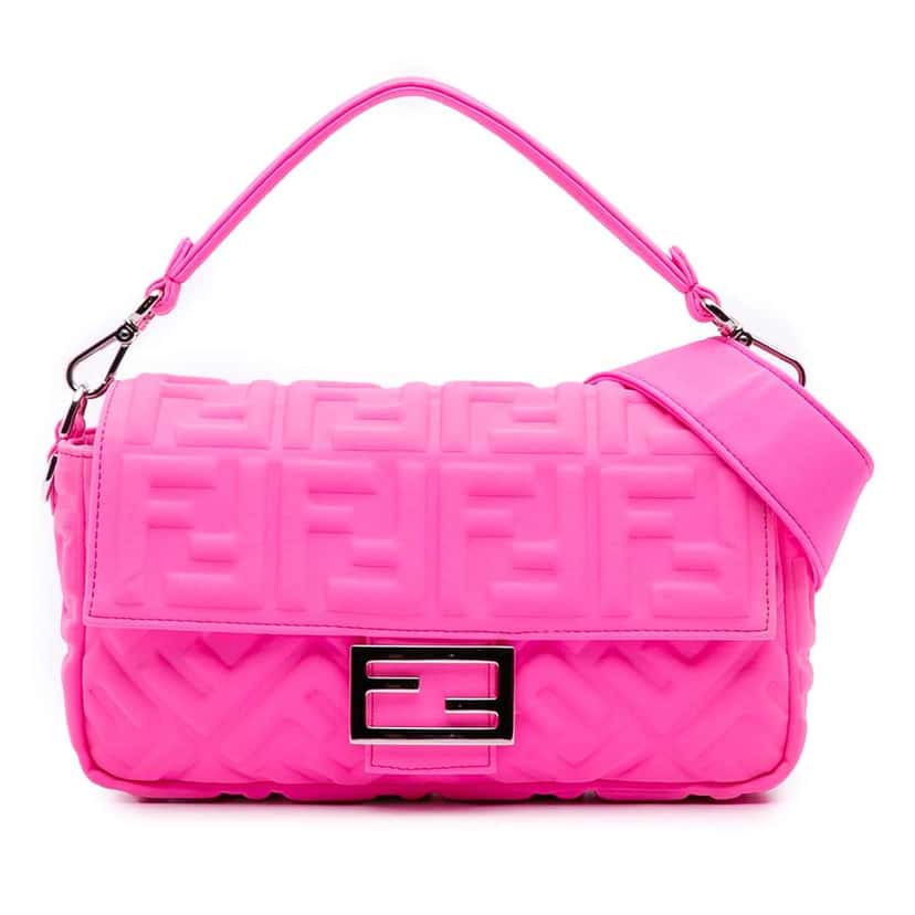 Fendi Medium Embossed Lycra Baguette Satchel Pink Polyester Good condition - Front View