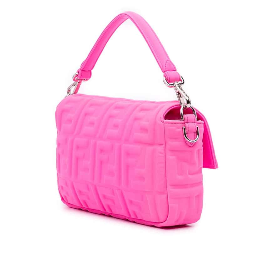 Fendi Medium Embossed Lycra Baguette Satchel Pink Polyester Good condition - Back View